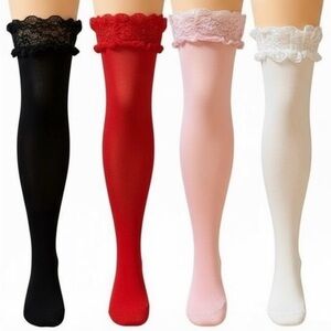 Boutique Set Of 6 Thigh Highs Black Pink Red White R $60 Stockings NWOT